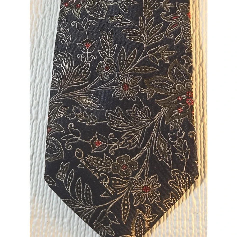 Vtg Oscar de la Renta Silk Tie Blue Gold Paisley 57